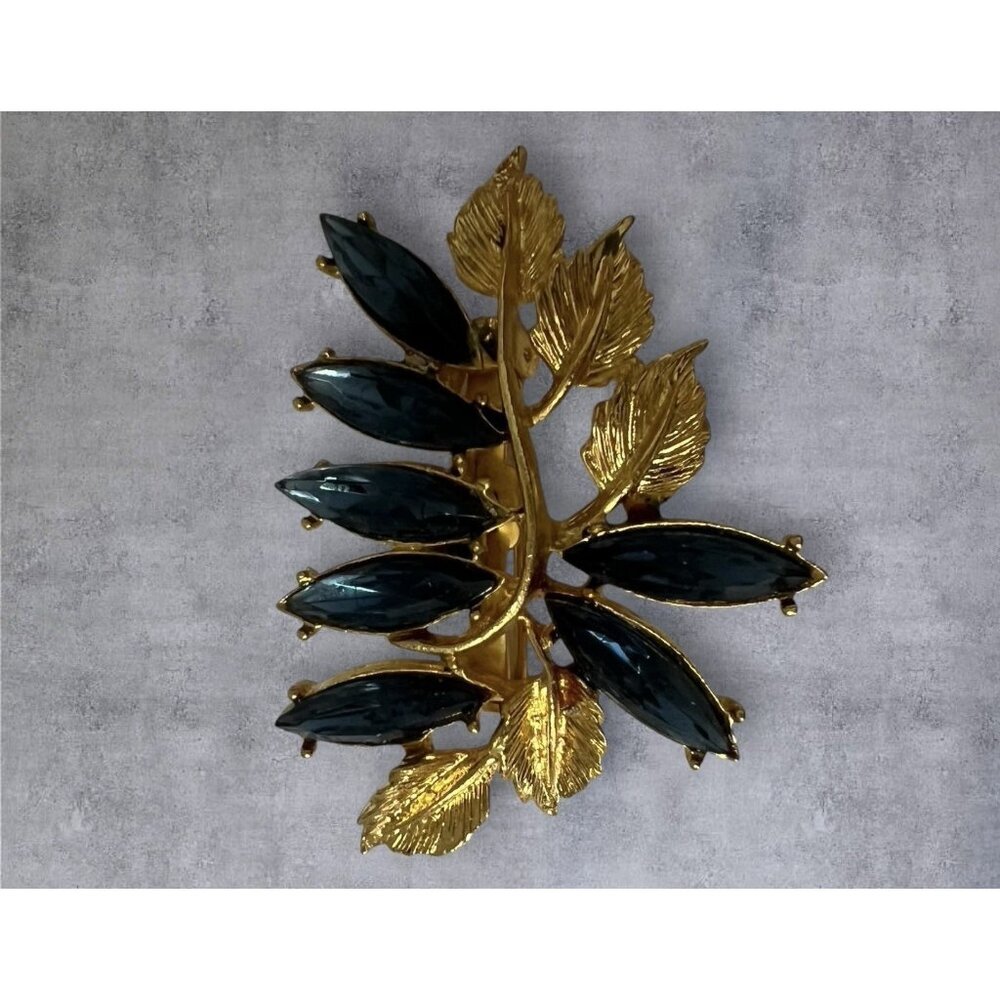 Blue Rhinestone Floral Brooch Gold Tone Flower Pin Vintage Style